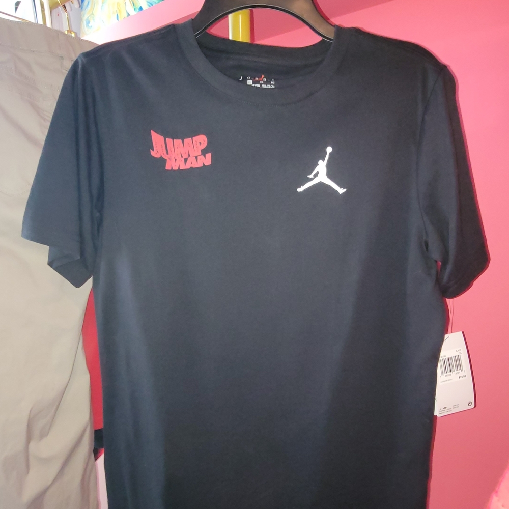 Jordan Black T-Shirt with Red and White Accents